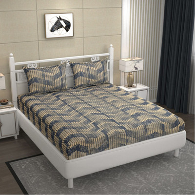 Skytex 140 TC Cotton King 3D Printed Fitted (Elastic) Bedsheet(Pack of 1, Grey)