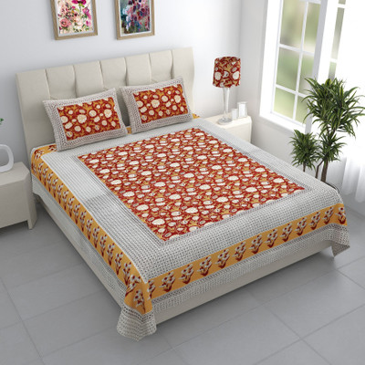 Bombay Spreads 144 TC Cotton King Jaipuri Prints Flat Bedsheet(Pack of 1, Yellow)