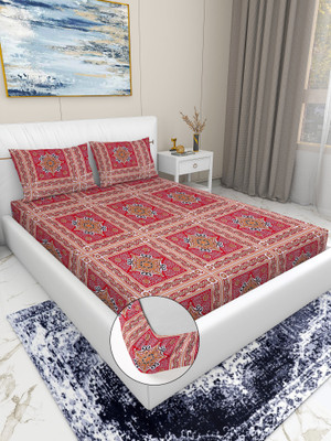 Flipkart SmartBuy 120 TC Microfiber Double Printed Fitted (Elastic) Bedsheet(Pack of 1, Red)