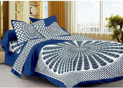 RADHA RANI COLLECTION Cotton Double Flat 110 TC Jaipuri Prints Bedsheet(Pack of 1, Blue)