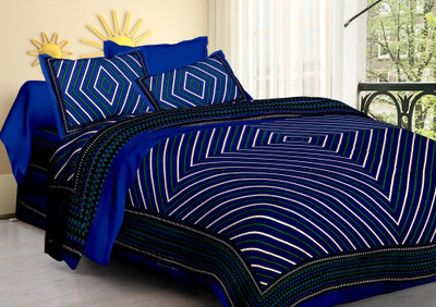 DHAYAL TEXTILES Cotton Double Flat 180 TC Checkered Bedsheet(Pack of 1, Blue)