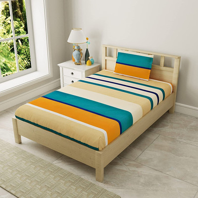 Decent Home 140 TC Polycotton Single Striped Flat Bedsheet(Pack of 1, Multicolor)