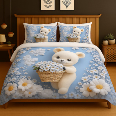 Pratham Cotton Blend Super King Flat 210 TC Floral Bedsheet(Pack of 1, Cream)