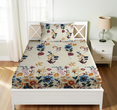 Vishal international Cotton Single Flat 220 TC Floral Bedsheet(Pack of 1, Cream)