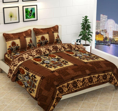 PROZONE 160 TC Woolen Double 3D Printed Flat Bedsheet(Pack of 1, Coffee)