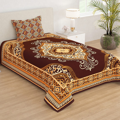 Story@home 180 TC Microfiber Single Printed Flat Bedsheet(Pack of 1, Brown)