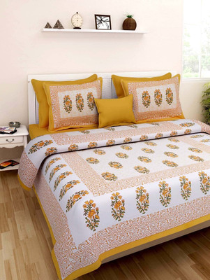 E ELMA 250 TC Cotton Double Jaipuri Prints Flat Bedsheet(Pack of 1, Brown)
