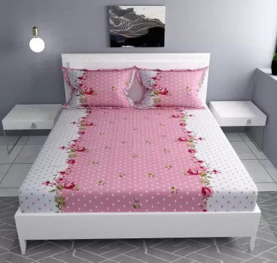 ALAFICER Cotton Double Fitted (Elastic) 220 TC Self Design Bedsheet(Pack of 1, Multicolor)