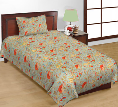 Satnam Prints Cotton Single Flat 160 TC Printed Bedsheet(Pack of 1, Blue)