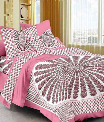 E ELMA Cotton Double Flat 210 TC Paisley Bedsheet(Pack of 1, Pink)