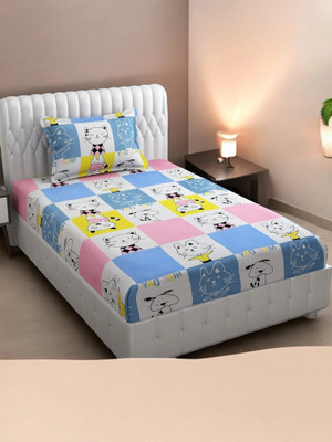 HOMYBEES 220 TC Cotton Single Abstract Fitted (Elastic) Bedsheet(Pack of 1, Multicolor9)