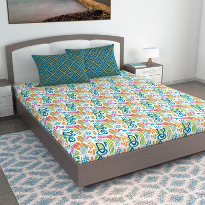 Divine Casa Cotton King Flat 144 TC Printed Bedsheet(Pack of 1, Norse Blue)
