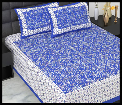 JAIPUR PRINTS Cotton Double Flat 160 TC Jaipuri Prints Bedsheet(Pack of 1, Blue)