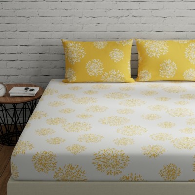 Huesland 144 TC Cotton King Geometric Flat Bedsheet(Pack of 1, White & Yellow)