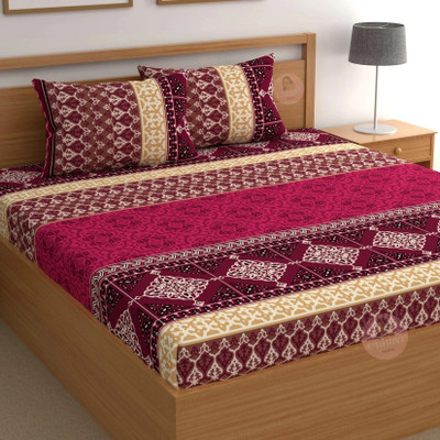 CG Homes Cotton Double Flat 180 TC Printed Bedsheet(Pack of 1, Maroon)