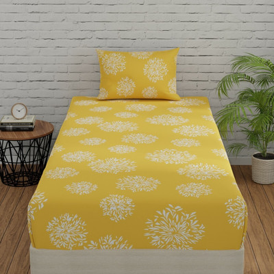 Huesland Cotton Single Flat 144 TC Geometric Bedsheet(Pack of 1, Yellow)