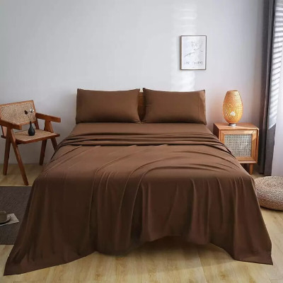 Hardeep 300 TC Microfiber Double Solid Flat Bedsheet(Pack of 1, Brown)