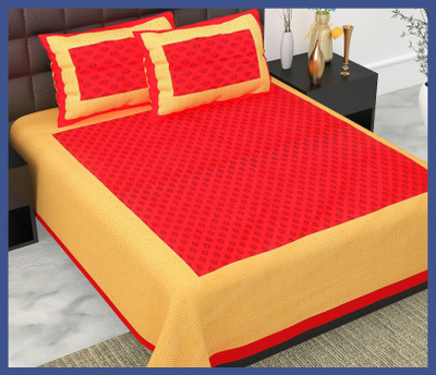 BedZone Cotton Double Flat 240 TC Jaipuri Prints Bedsheet(Pack of 1, Red)