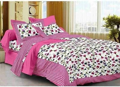 WAR TRADE 220 TC Cotton Double Printed Fitted (Elastic) Bedsheet(Pack of 1, Pink)