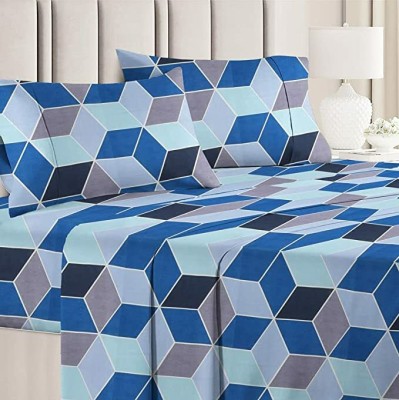 cyt 210 TC Polyester Double 3D Printed Flat Bedsheet(Pack of 1, Blue)