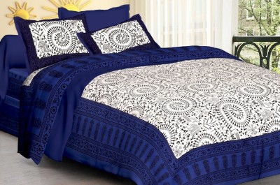ayat collection 144 TC Cotton Double Printed Flat Bedsheet(Pack of 1, Dark Blue, White)