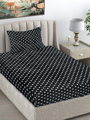 Fabinaliv Woolen Single Flat 300 TC Polka Bedsheet(Pack of 1, Black)