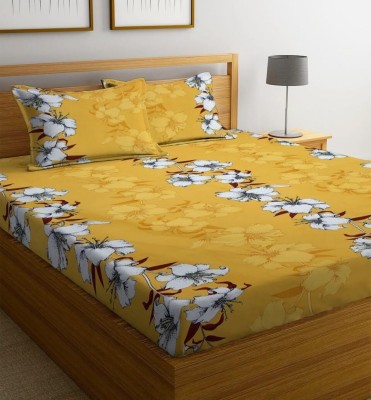 MAYURI OVERSEAS 200 TC Cotton King Floral Fitted (Elastic) Bedsheet(Pack of 1, YELLOW FLOWER)