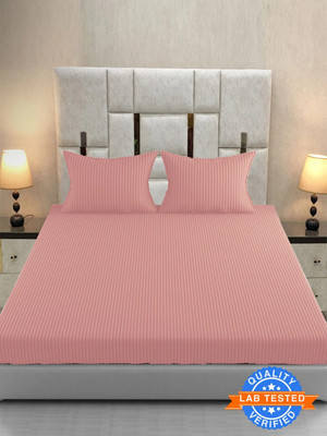 Arvind Cotton King Flat 210 TC Striped Bedsheet(Pack of 1, Pink)