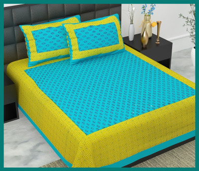 JAIPUR PRINTS Cotton Double Flat 240 TC Jaipuri Prints Bedsheet(Pack of 1, Green)