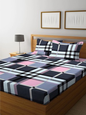 New Town 180 TC Cotton Queen Checkered Fitted (Elastic) Bedsheet(Pack of 1, Multicolor)