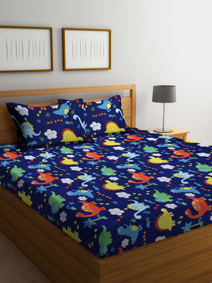 Klotthe 210 TC Polycotton King Printed Flat Bedsheet(Pack of 1, Blue)