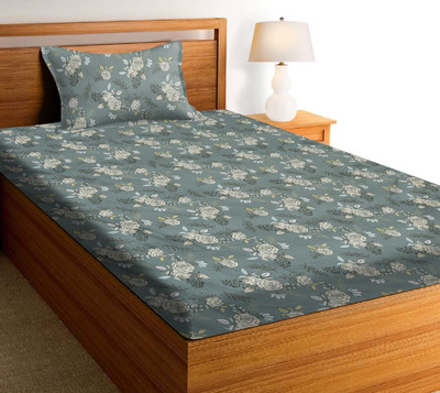 RUSTIC LINEN 144 TC Microfiber Single Printed Flat Bedsheet(Pack of 1, Dark Grey:Beige)