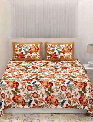 Yuvaan Enterprises 180 TC Cotton Single Floral Flat Bedsheet(Pack of 1, Orange)