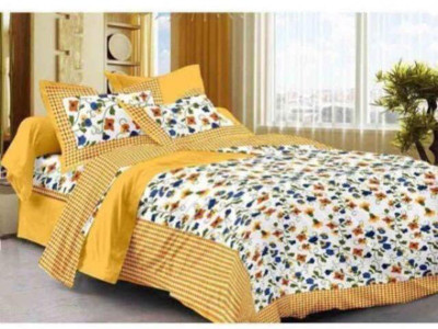 Diva Collection 104 TC Cotton Double Jaipuri Prints Flat Bedsheet(Pack of 1, Yellow)