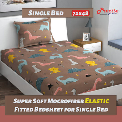 precise fabrics Microfiber Single Fitted (Elastic) 250 TC Printed Bedsheet(Pack of 1, Brown)