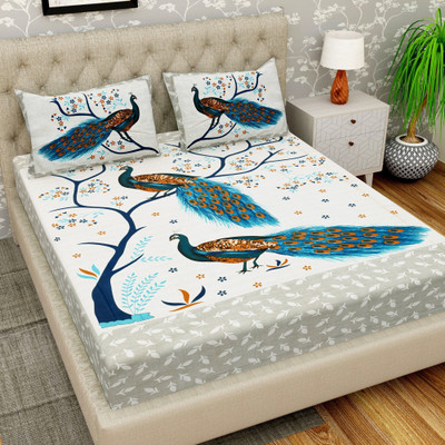 Cosito 144 TC Cotton Single Jaipuri Prints Flat Bedsheet(Pack of 1, Grey, Multicolor)