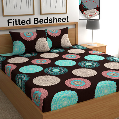 CHHAVI INDIA 210 TC Microfiber Double Printed Flat Bedsheet(Pack of 1, Maroon & Multi)