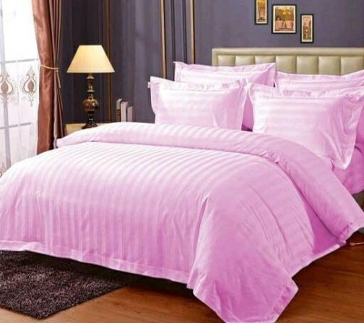 NeLeo 225 TC Polycotton Queen Striped Fitted (Elastic) Bedsheet(Pack of 1, Pink)