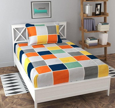 RUSTIC LINEN 144 TC Microfiber Single Printed Flat Bedsheet(Pack of 1, Yellow:Orange)