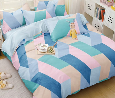 The Intellect bazaar 130 TC Polycotton King Printed Fitted (Elastic) Bedsheet(Pack of 1, Hexa-Blue)