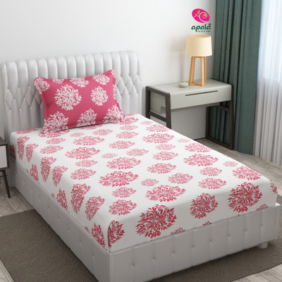 Apala 280 TC Microfiber Single Polka Flat Bedsheet(Pack of 1, White & Mauve)