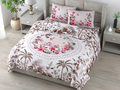 RJ Cotton King Flat 210 TC Printed Bedsheet(Pack of 1, Pink, Wht)