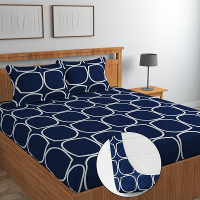 OLDENNA 250 TC Microfiber Double Floral Fitted (Elastic) Bedsheet(Pack of 1, Blue)