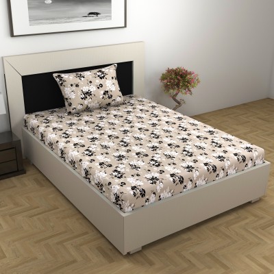 Divine Casa 144 TC Cotton Single Floral Flat Bedsheet(Pack of 1, Cream Milk)