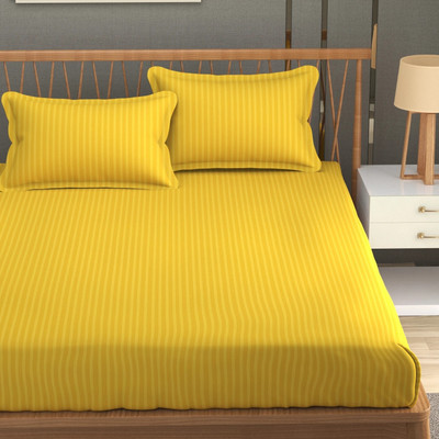 Homefab India Cotton Double Flat 140 TC Striped Bedsheet(Pack of 1, Yellow)