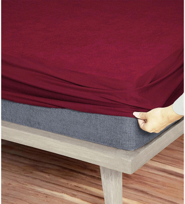 Blufurn 200 TC Cotton Double Solid Fitted (Elastic) Bedsheet(Pack of 1, Maroon)