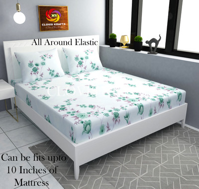 CLOVIS KRAFTS 240 TC Microfiber Single Printed Fitted (Elastic) Bedsheet(Pack of 1, LIGHT GREEN-01)
