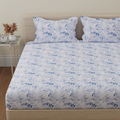 Huesland Cotton Double Flat 144 TC Floral Bedsheet(Pack of 1, Blue Nova & White)