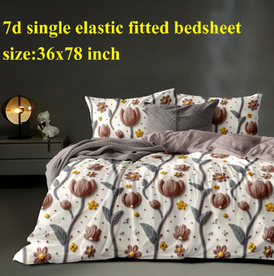 Laying Style Cotton Single Fitted (Elastic) 240 TC Floral Bedsheet(Pack of 1, 7D Single Size Elastic Fitted Bedsheet with 1 Pillow Cover 36x78 inch-Multi-9)