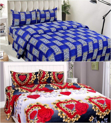 HSR Collection Cotton Double Flat 210 TC Printed Bedsheet(Pack of 2, Multicolor)